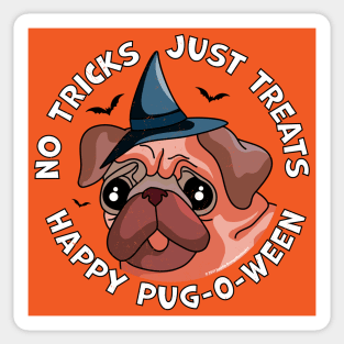 Halloween Pug No Tricks Just Treats Happy Pug-O-Ween Funny Sticker